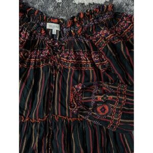 Peasant Tiered Off The‎ Shoulder Tunic Dress Black Orange